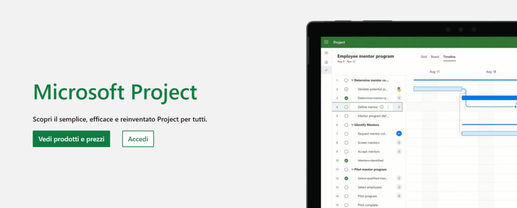 microsoft project software di gestione